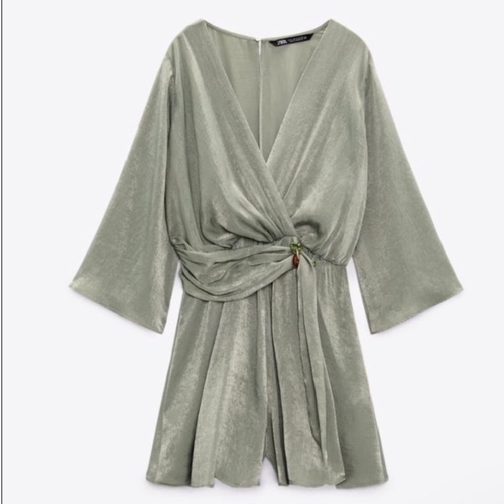 Zara Link Satin Effect Romper/Jumpsuit in green